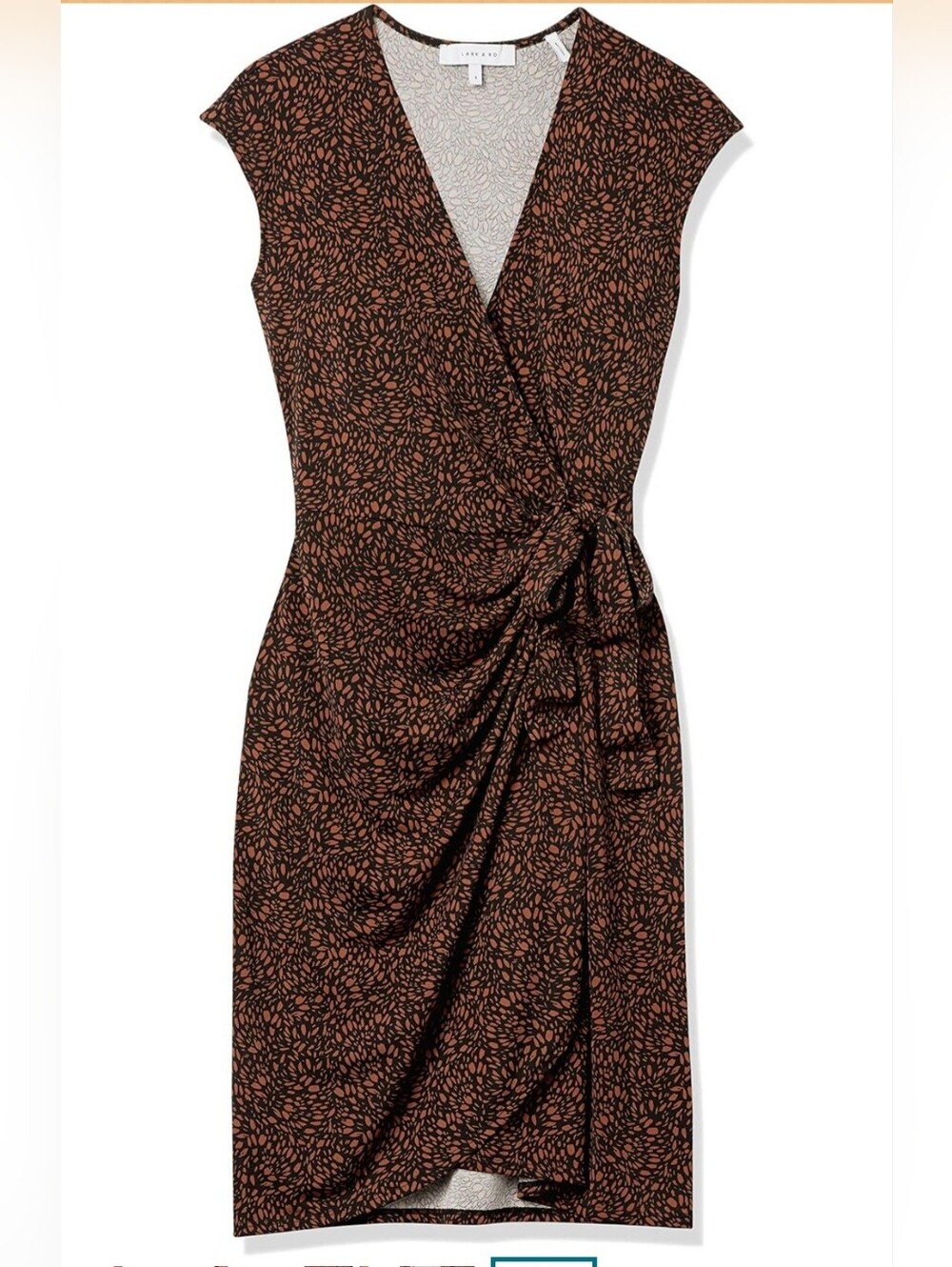 Lark & Ro Brown and Black Printed Faux-Wrap Midi Dress Sz XL NWOT